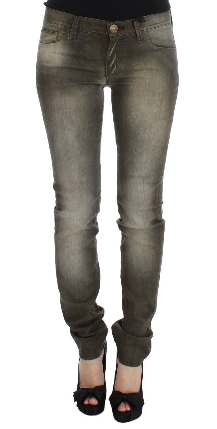 Ermanno Scervino Gray Wash Cotton Blend Slim Fit Jeans by Ermanno Scervino