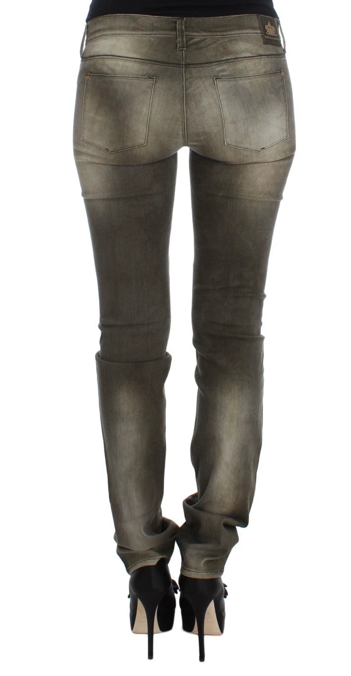 Ermanno Scervino Gray Wash Cotton Blend Slim Fit Jeans by Ermanno Scervino