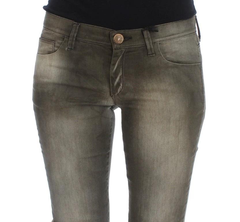 Ermanno Scervino Gray Wash Cotton Blend Slim Fit Jeans by Ermanno Scervino