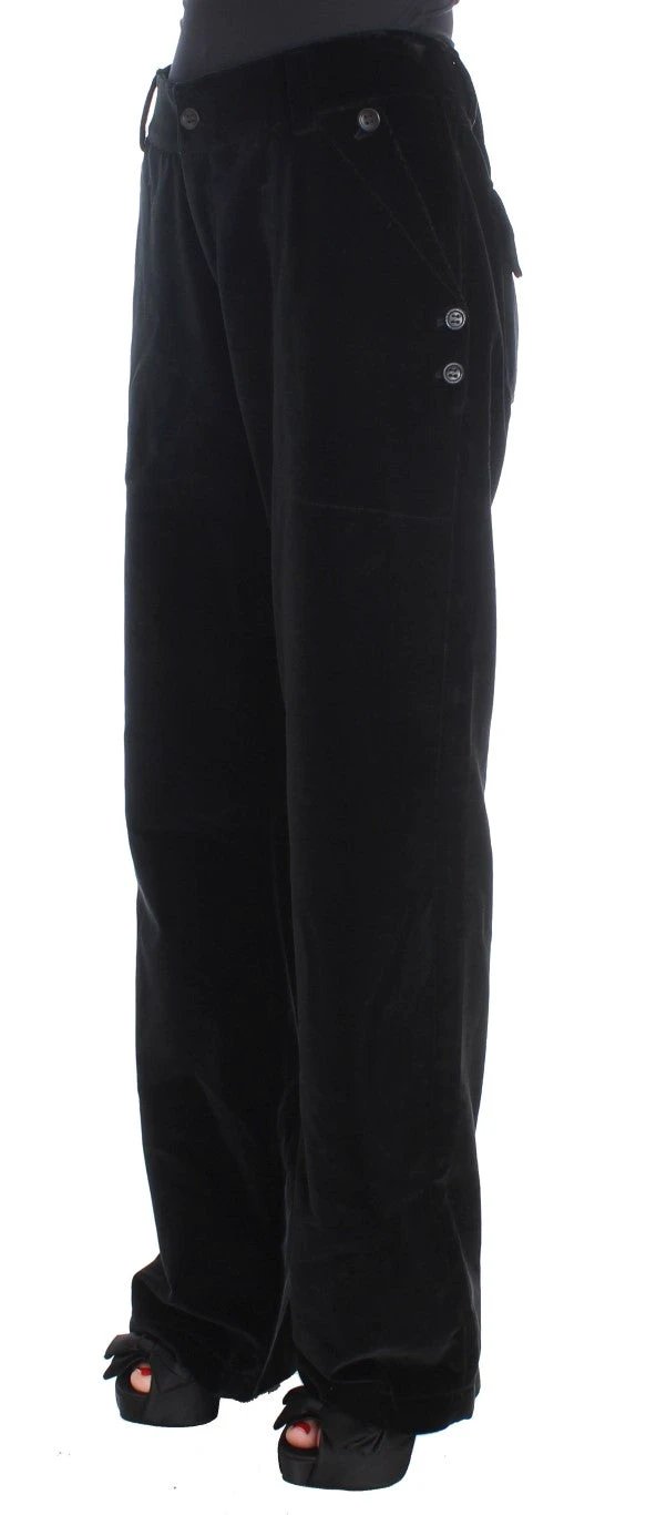 Ermanno Scervino Black Velvet Cotton Straight Legs Pants by Ermanno Scervino