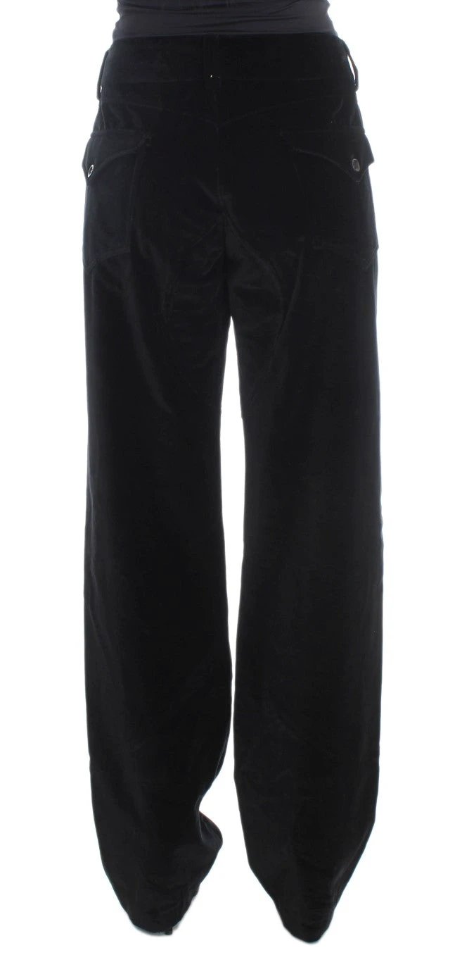 Ermanno Scervino Black Velvet Cotton Straight Legs Pants by Ermanno Scervino