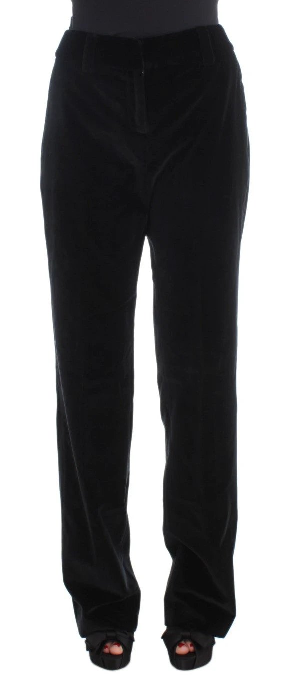 Ermanno Scervino Black Velvet Cotton Straight Legs Pants by Ermanno Scervino