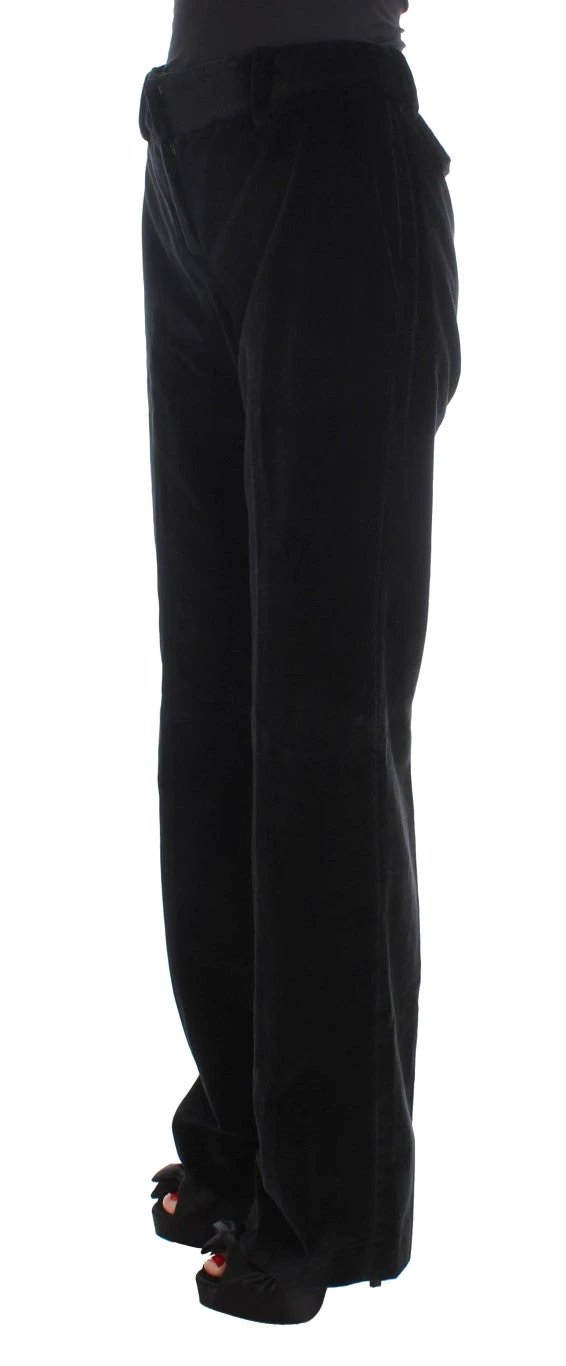 Ermanno Scervino Black Velvet Cotton Straight Legs Pants by Ermanno Scervino