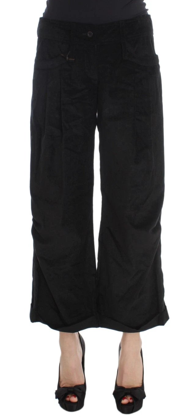 Ermanno Scervino Black Velvet Cotton Capri Bootcut Pants by Ermanno Scervino
