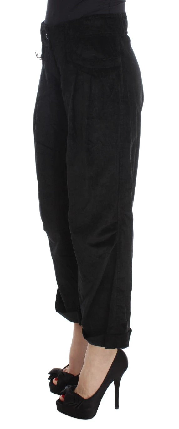 Ermanno Scervino Black Velvet Cotton Capri Bootcut Pants by Ermanno Scervino