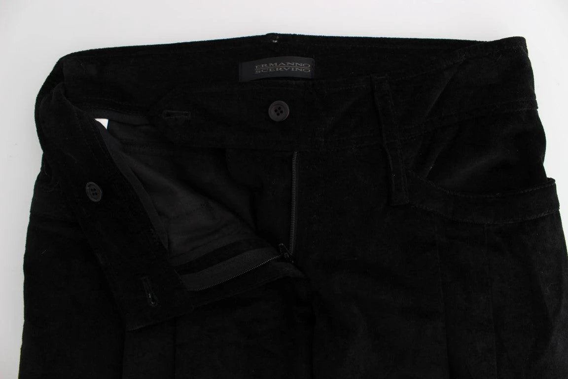 Ermanno Scervino Black Velvet Cotton Capri Bootcut Pants by Ermanno Scervino