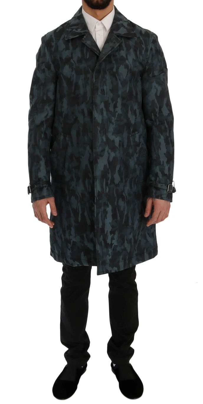 Dolce & Gabbana Blue Camouflage Trench Trench by Dolce & Gabbana