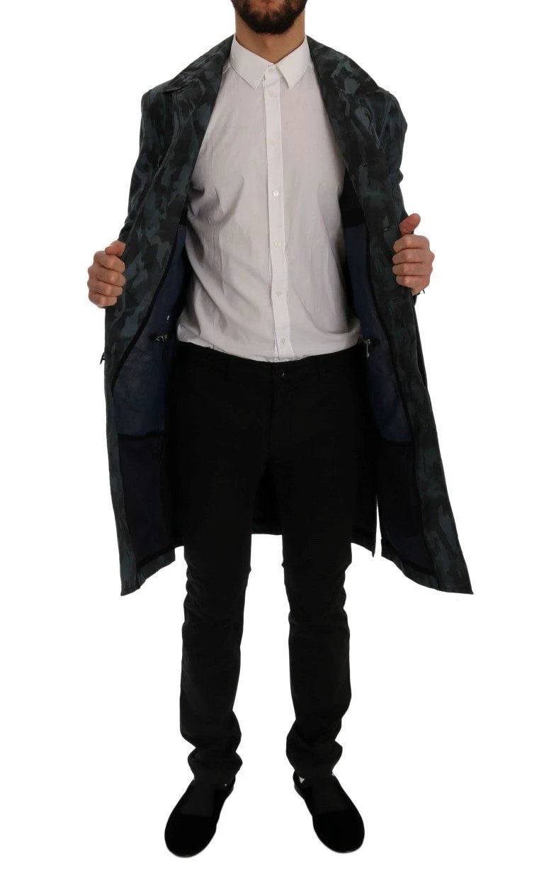 Dolce & Gabbana Blue Camouflage Trench Trench by Dolce & Gabbana