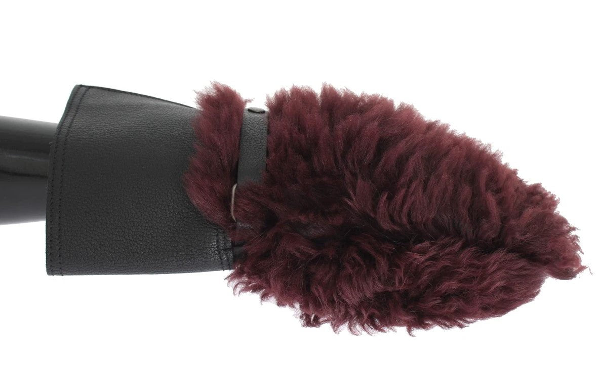 Dolce & Gabbana Black Leather Bordeaux Shearling Gloves by Dolce & Gabbana