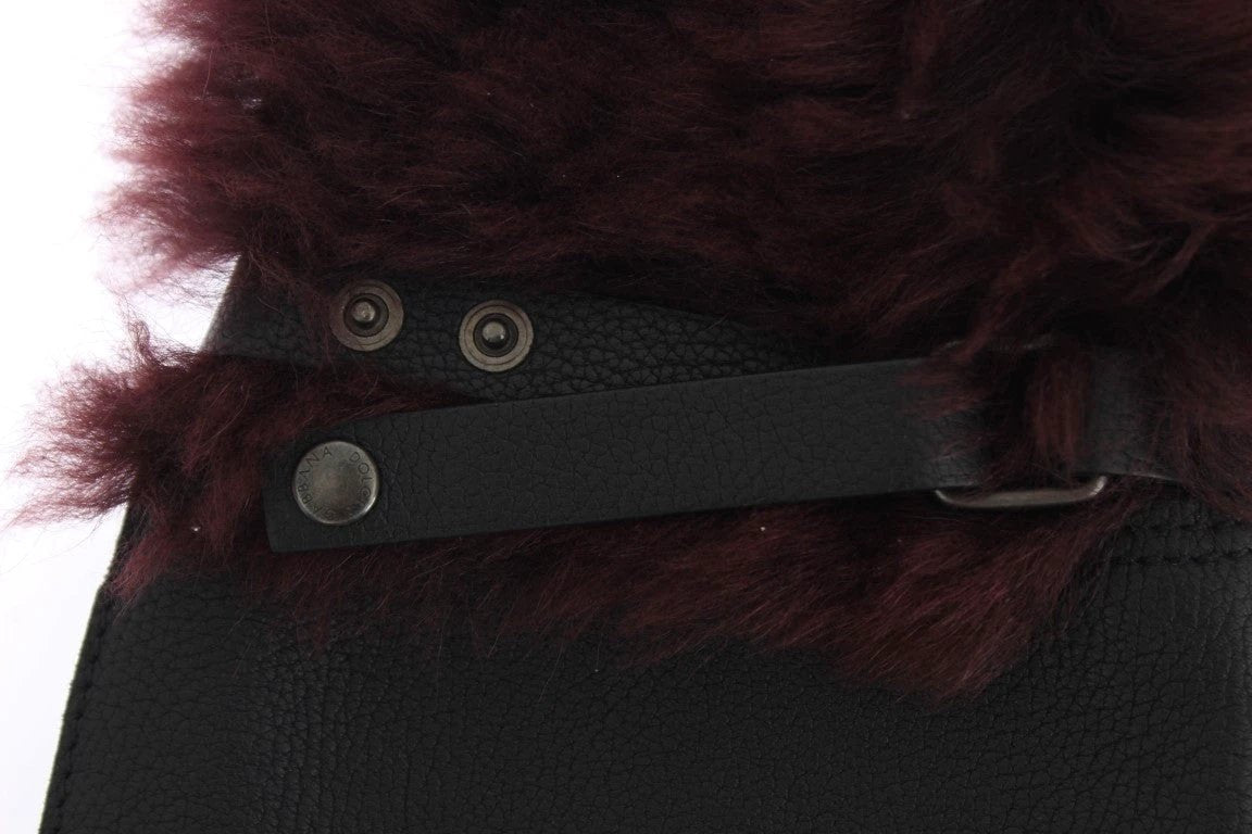 Dolce & Gabbana Black Leather Bordeaux Shearling Gloves by Dolce & Gabbana