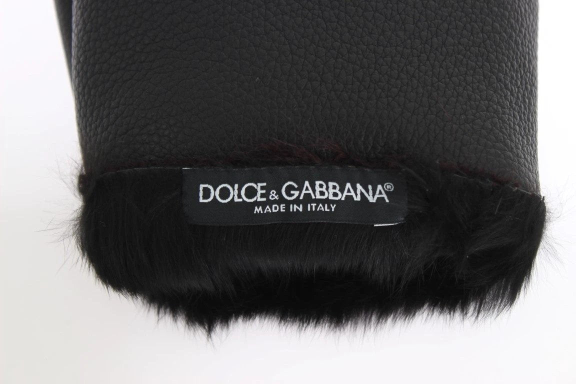 Dolce & Gabbana Black Leather Bordeaux Shearling Gloves by Dolce & Gabbana
