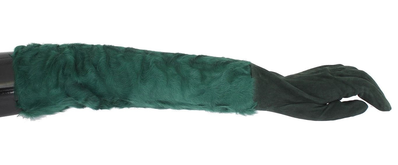 Dolce & Gabbana Green Leather Xiangao Fur Elbow Gloves by Dolce & Gabbana