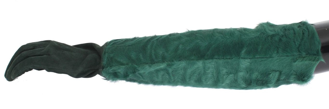 Dolce & Gabbana Green Leather Xiangao Fur Elbow Gloves by Dolce & Gabbana