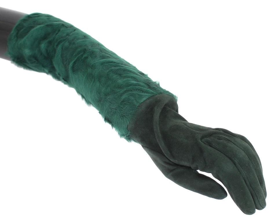 Dolce & Gabbana Green Leather Xiangao Fur Elbow Gloves by Dolce & Gabbana