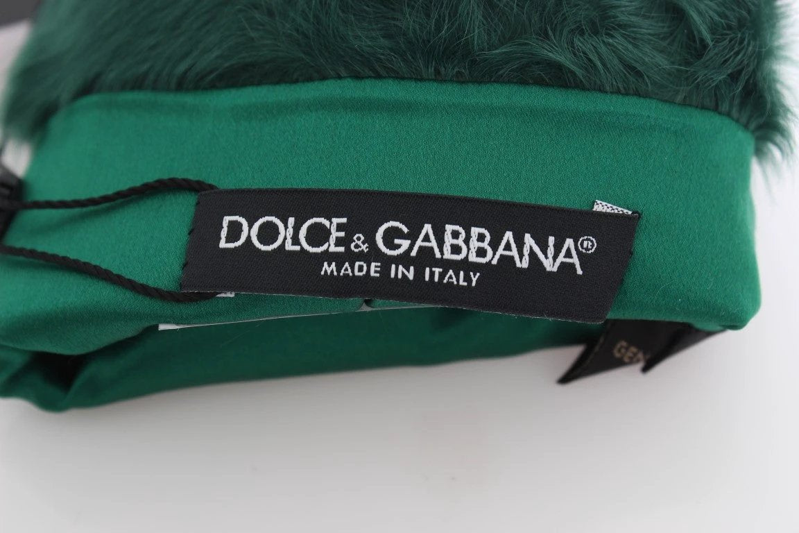 Dolce & Gabbana Green Leather Xiangao Fur Elbow Gloves by Dolce & Gabbana