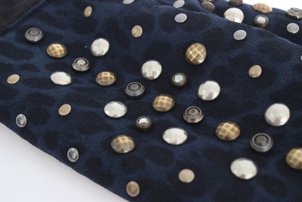 Dolce & Gabbana Gray Wool Shearling Studded Blue Leopard Gloves by Dolce & Gabbana