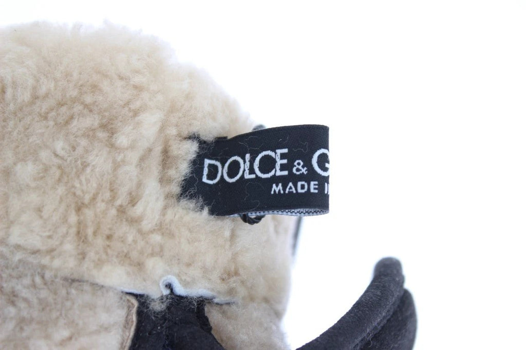 Dolce & Gabbana Gray Wool Shearling Studded Blue Leopard Gloves by Dolce & Gabbana