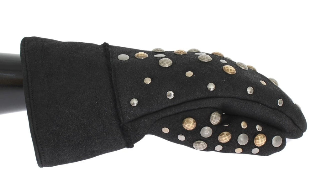 Dolce & Gabbana Gray Wool Shearling Studded Gloves by Dolce & Gabbana