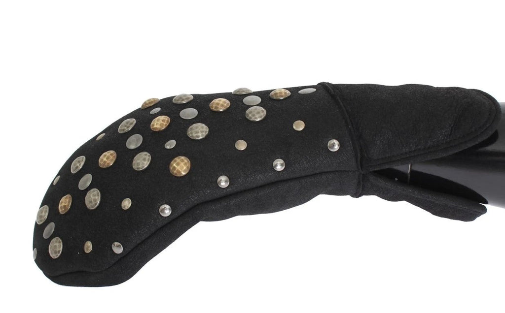 Dolce & Gabbana Gray Wool Shearling Studded Gloves by Dolce & Gabbana