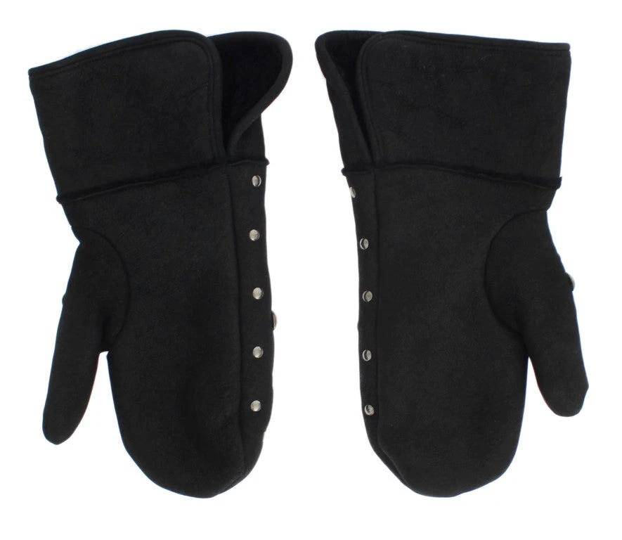 Dolce & Gabbana Gray Wool Shearling Studded Gloves by Dolce & Gabbana