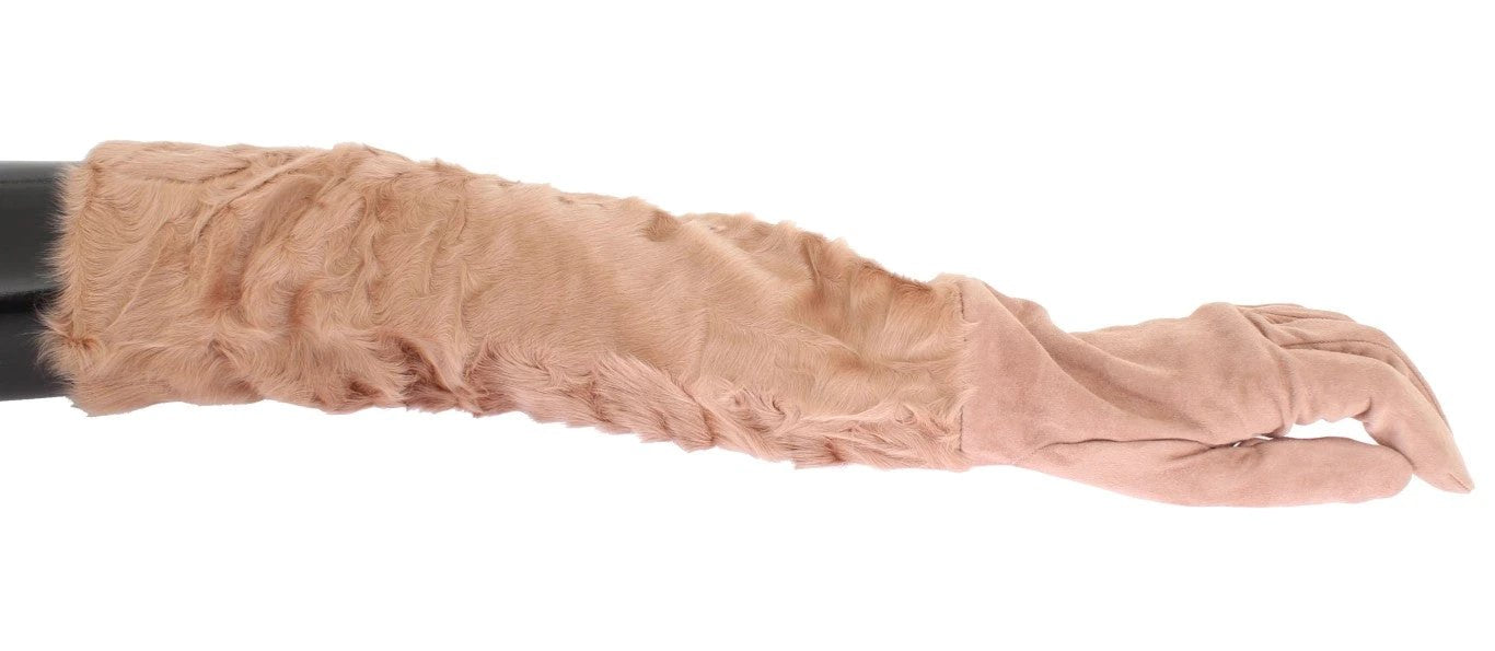Dolce & Gabbana Beige Suede Xiangao Fur Elbow Gloves by Dolce & Gabbana