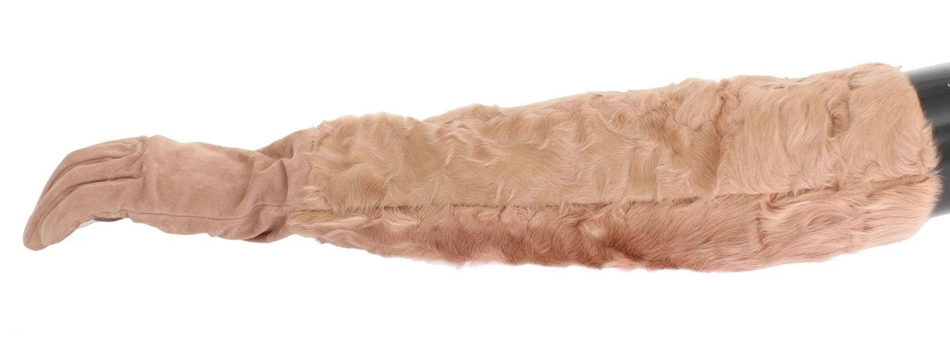 Dolce & Gabbana Beige Suede Xiangao Fur Elbow Gloves by Dolce & Gabbana