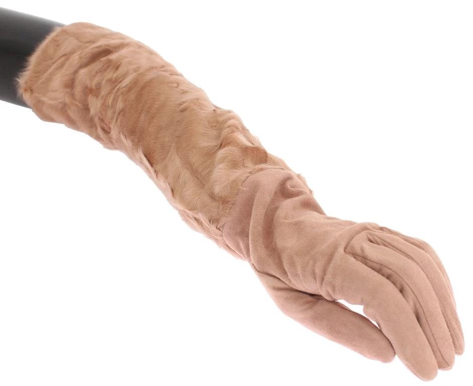 Dolce & Gabbana Beige Suede Xiangao Fur Elbow Gloves by Dolce & Gabbana