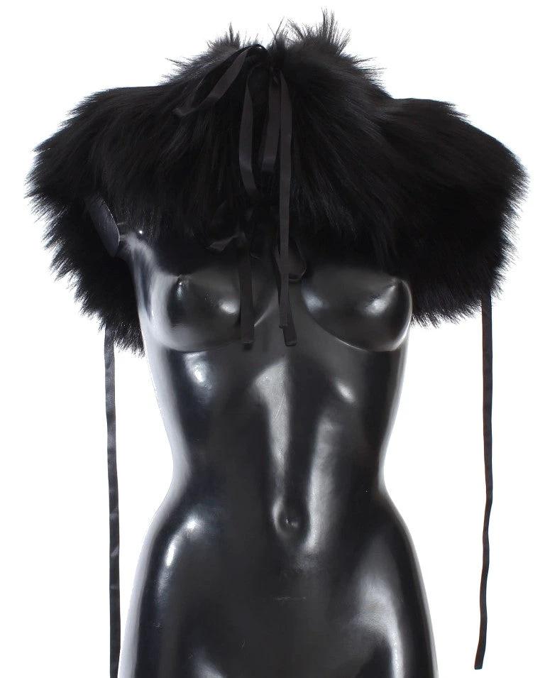 Dolce & Gabbana Black Fox Fur Shoulder Wrap Cover Collar Scarf by Dolce & Gabbana