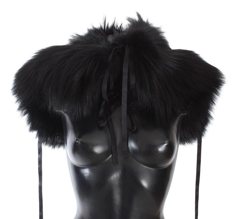 Dolce & Gabbana Black Fox Fur Shoulder Wrap Cover Collar Scarf by Dolce & Gabbana