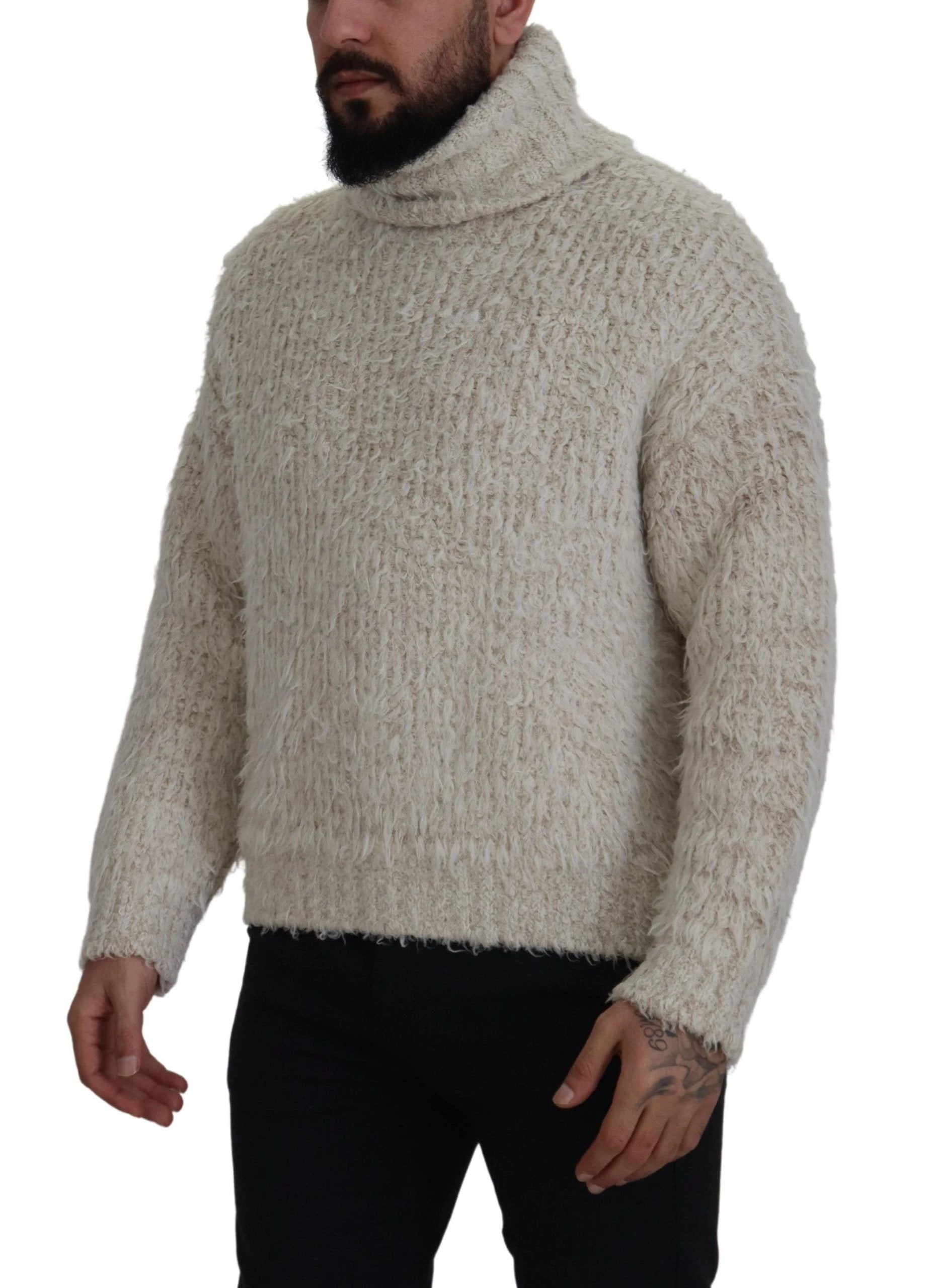 Dolce & Gabbana Cream Wool Knit Turtleneck Pullover Sweater by Dolce & Gabbana