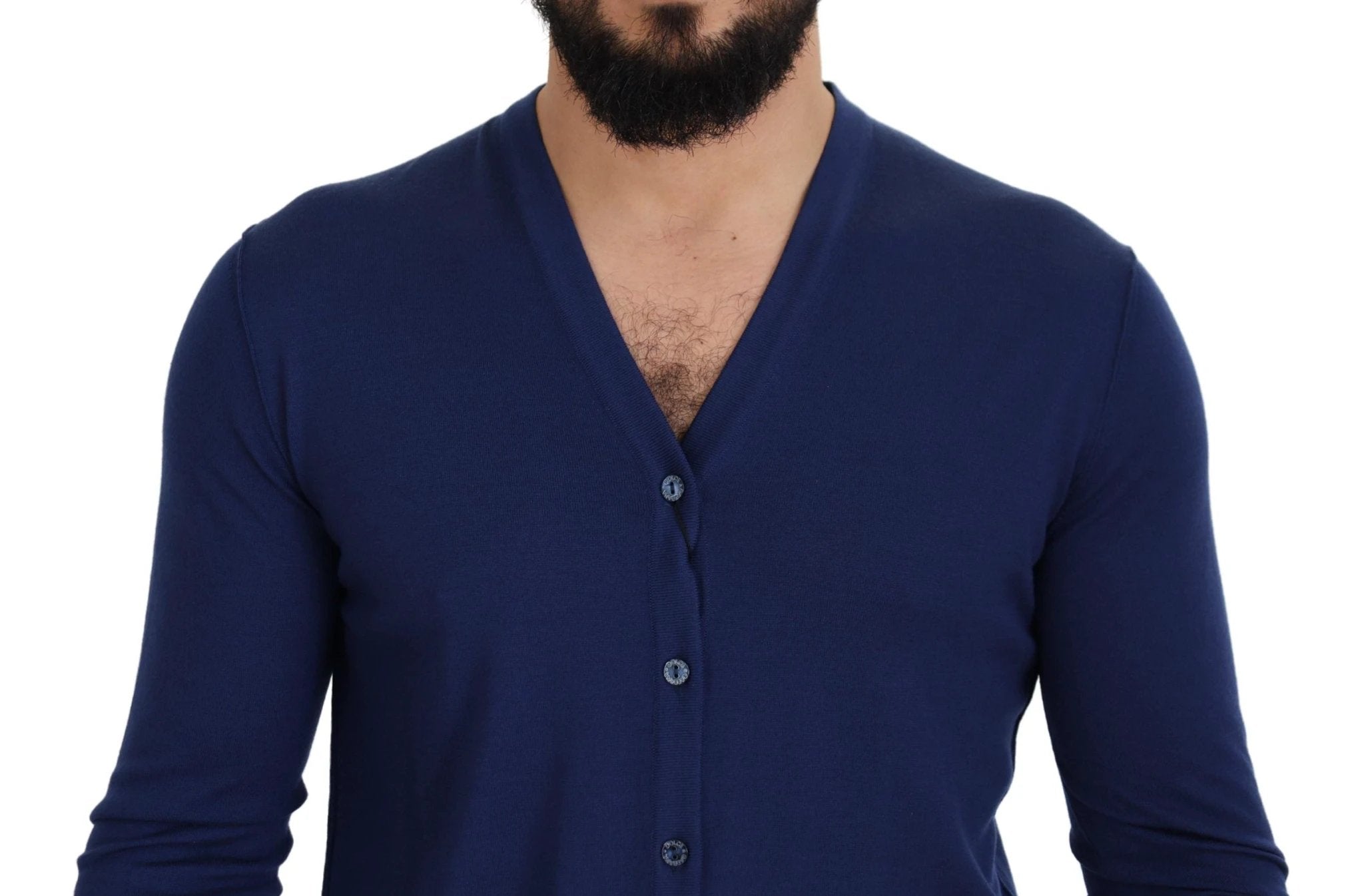 Dolce & Gabbana Blue Wool V-neck Button Down Cardigan Sweater by Dolce & Gabbana