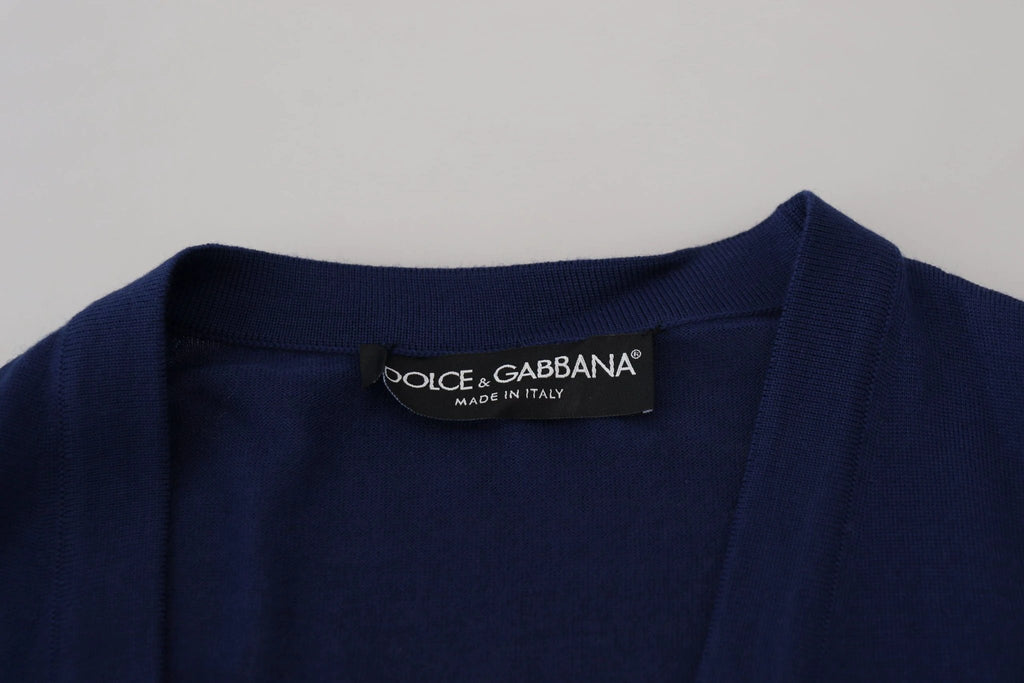 Dolce & Gabbana Blue Wool V-neck Button Down Cardigan Sweater by Dolce & Gabbana