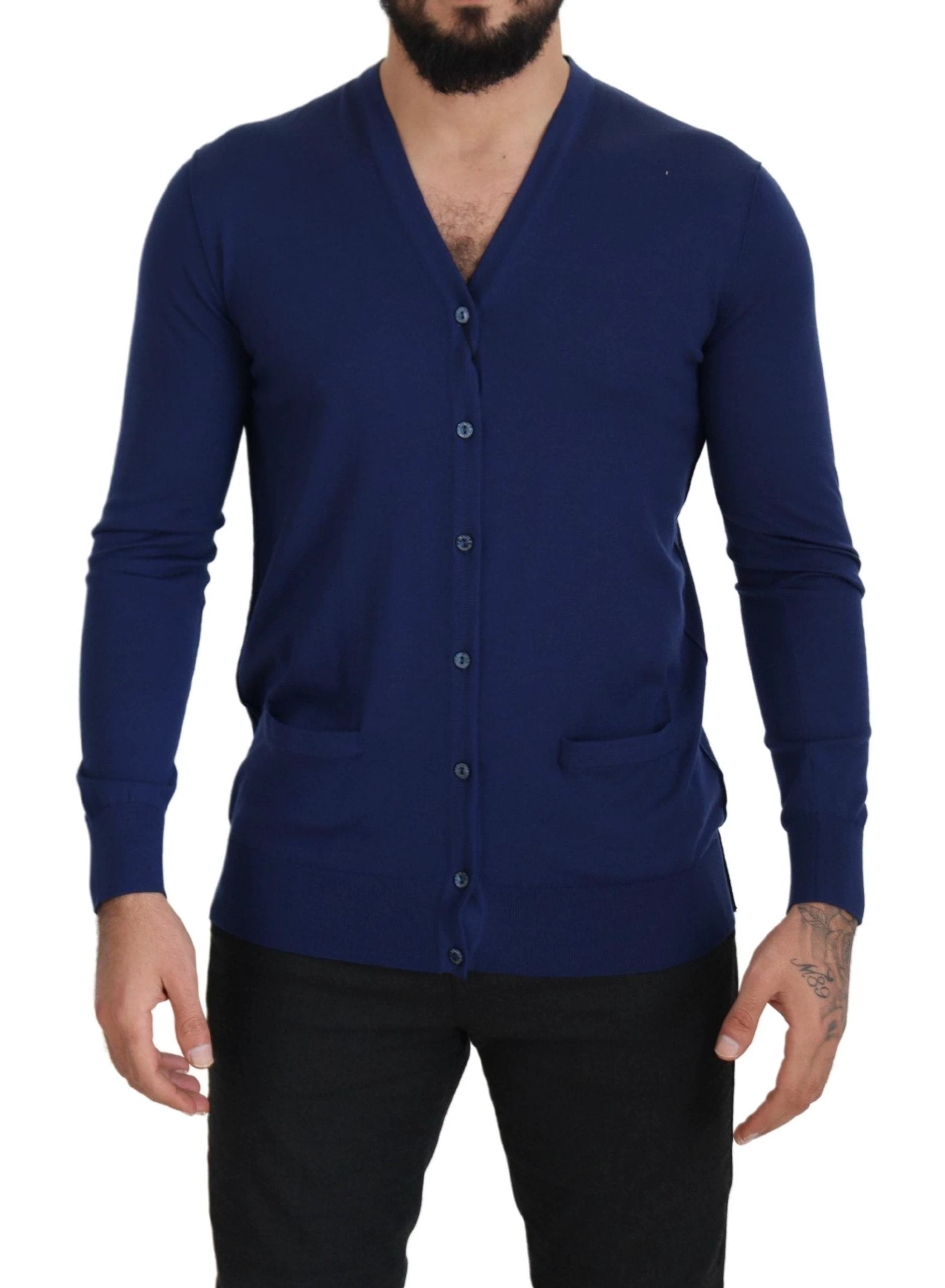 Dolce & Gabbana Blue Wool V-neck Button Down Cardigan Sweater by Dolce & Gabbana