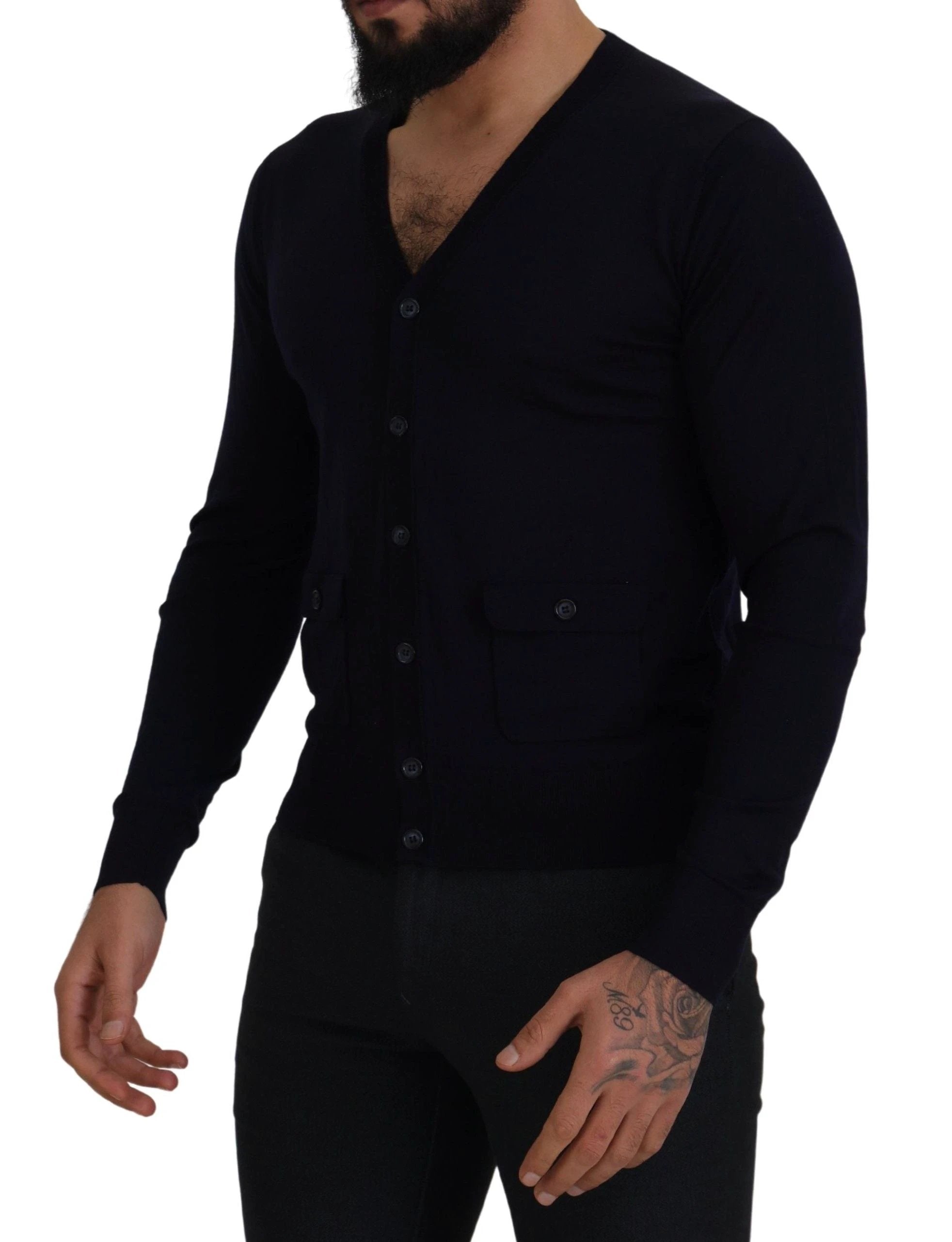 Dolce & Gabbana Blue Wool STAFF Down Cardigan Sweater by Dolce & Gabbana