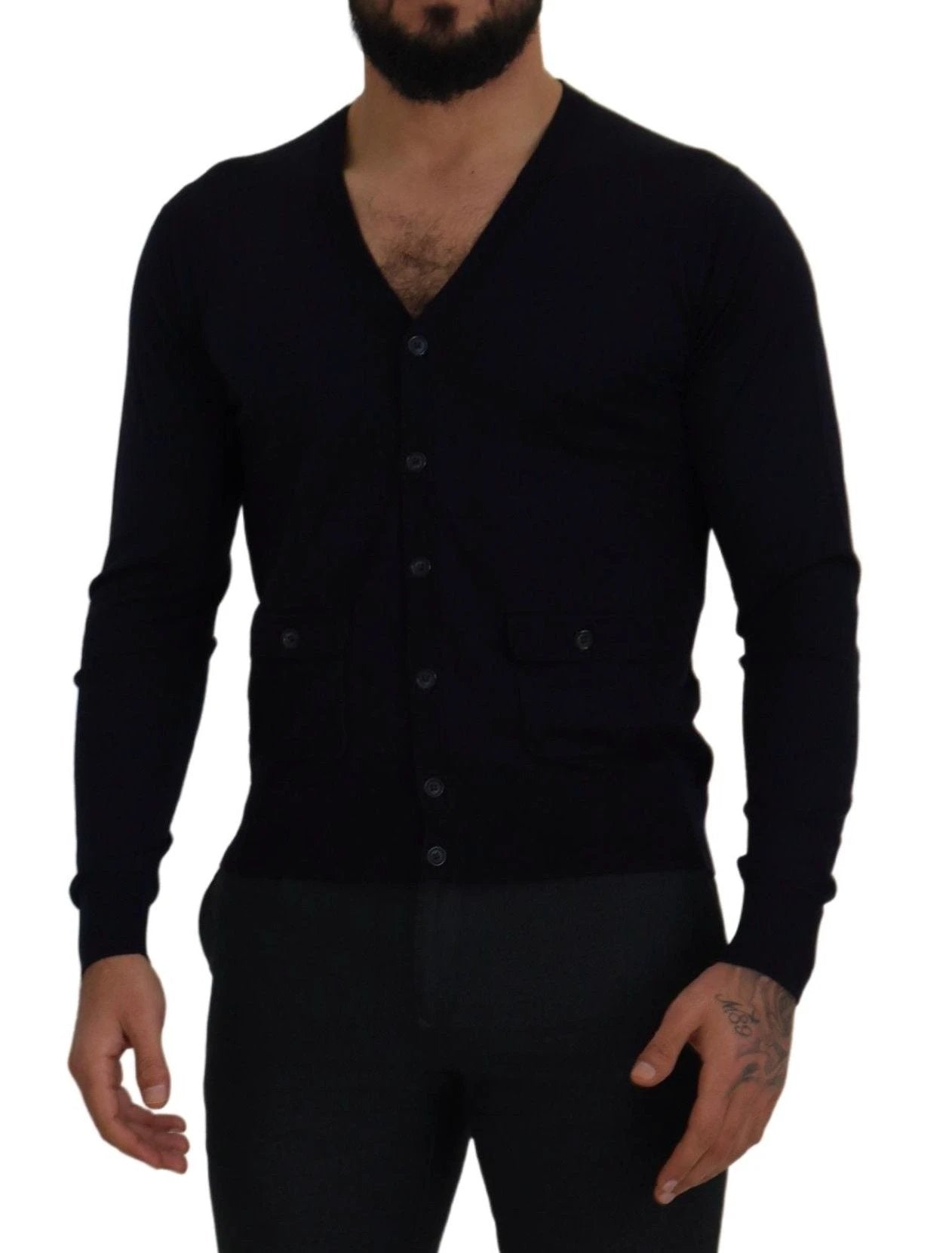 Dolce & Gabbana Blue Wool STAFF Down Cardigan Sweater by Dolce & Gabbana