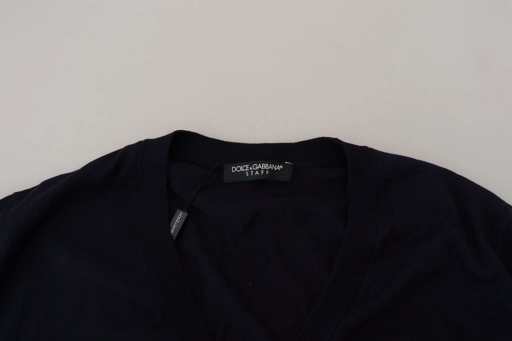 Dolce & Gabbana Blue Wool STAFF Down Cardigan Sweater by Dolce & Gabbana