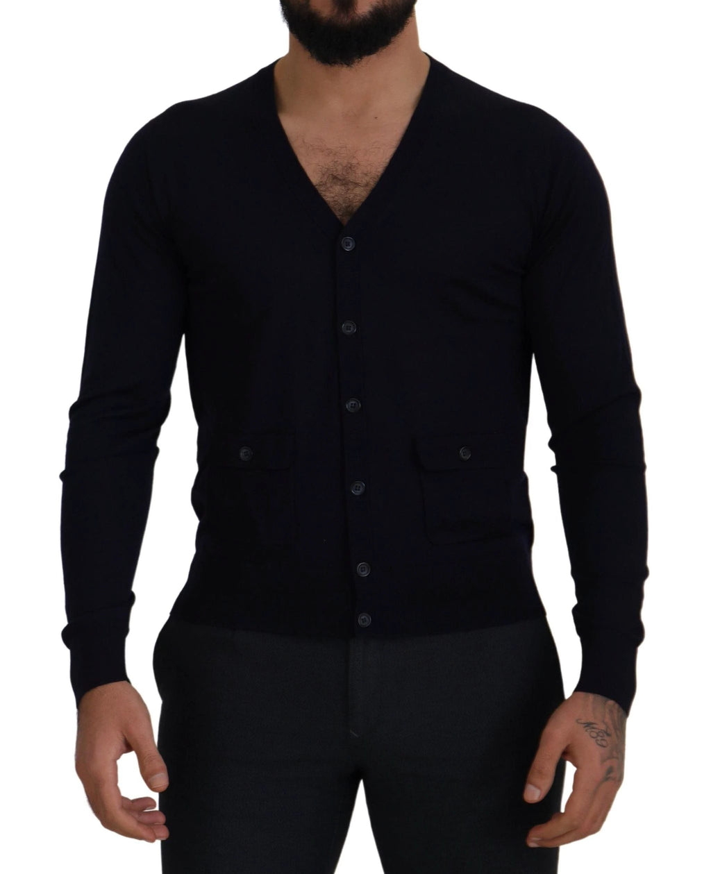 Dolce & Gabbana Blue Wool STAFF Down Cardigan Sweater by Dolce & Gabbana