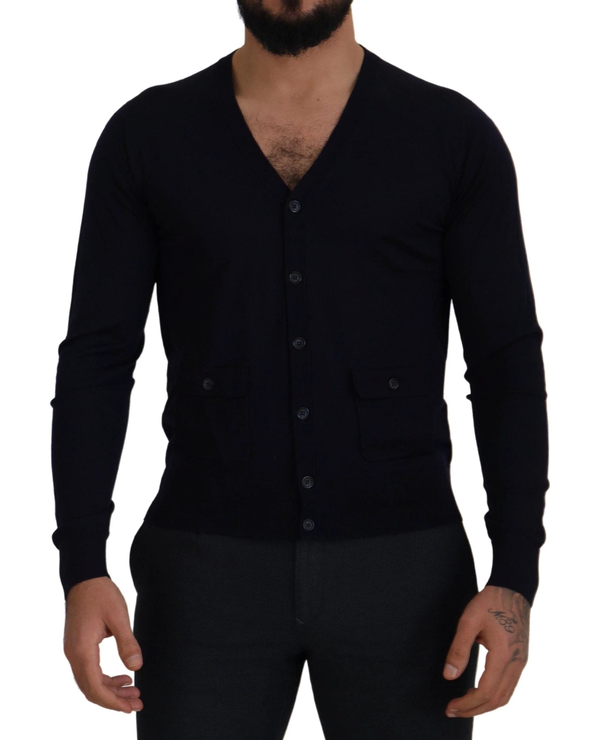 Dolce & Gabbana Blue Wool STAFF Down Cardigan Sweater by Dolce & Gabbana