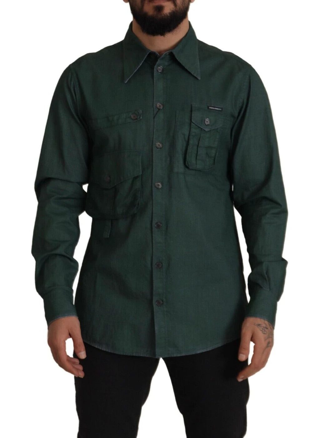 Dolce & Gabbana Dark Green Button Down Long Sleeves Shirt by Dolce & Gabbana