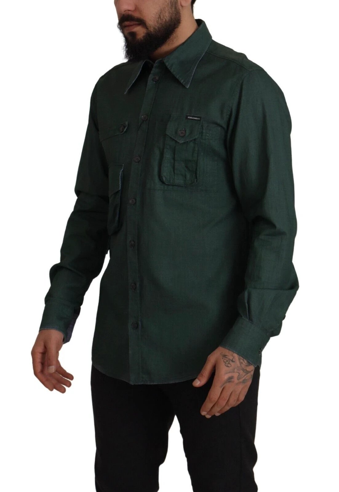 Dolce & Gabbana Dark Green Button Down Long Sleeves Shirt by Dolce & Gabbana