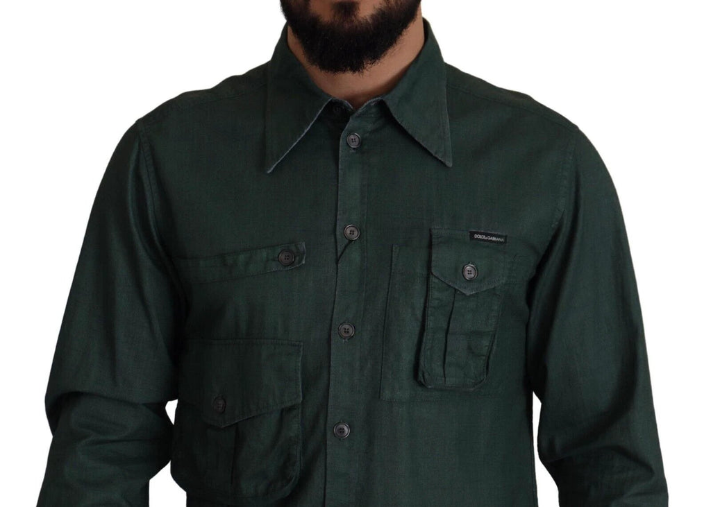 Dolce & Gabbana Dark Green Button Down Long Sleeves Shirt by Dolce & Gabbana