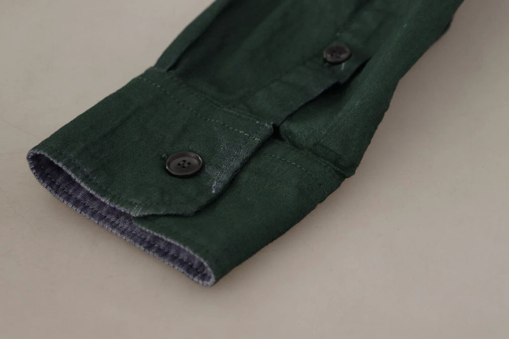 Dolce & Gabbana Dark Green Button Down Long Sleeves Shirt by Dolce & Gabbana