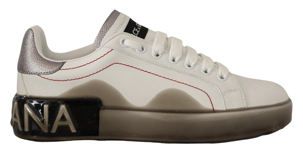 Dolce & Gabbana White Leather Shoes Womens Logo Portofino Sneakers by Dolce & Gabbana