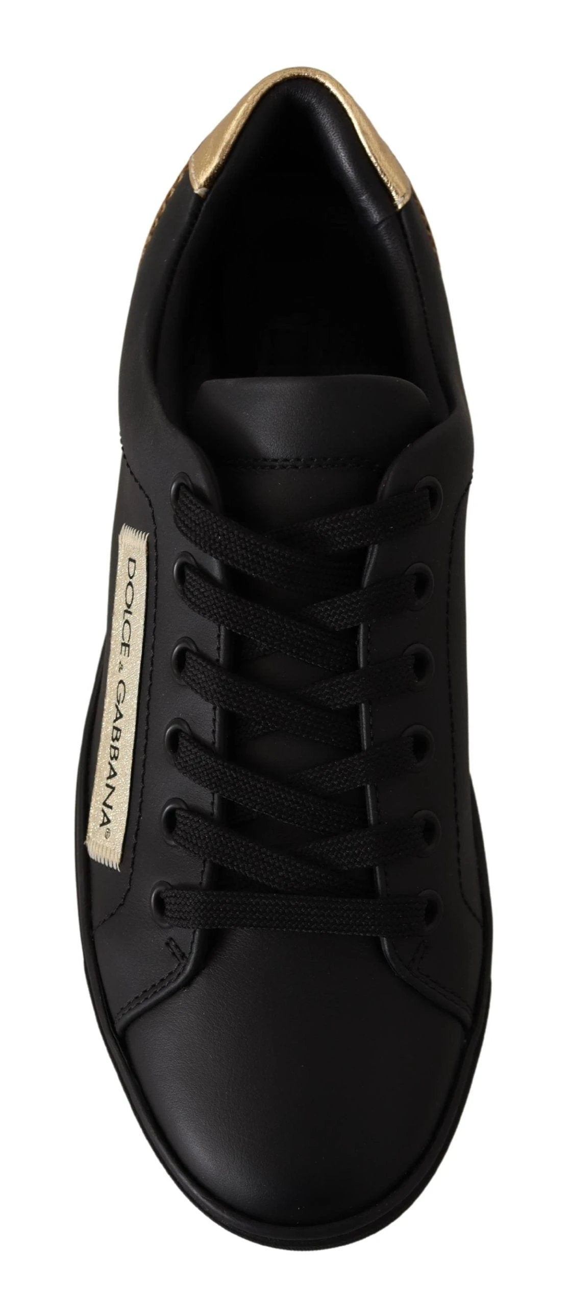 Dolce & Gabbana Black Gold Leather Low Top Sneakers Womens Shoes by Dolce & Gabbana