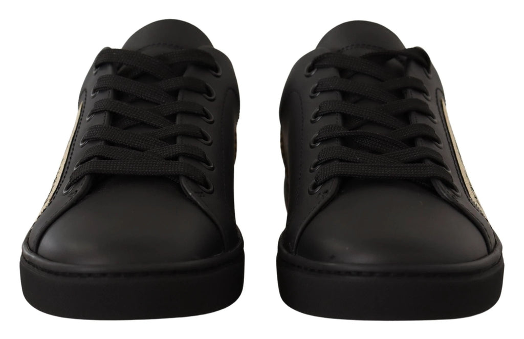 Dolce & Gabbana Black Gold Leather Low Top Sneakers Womens Shoes by Dolce & Gabbana