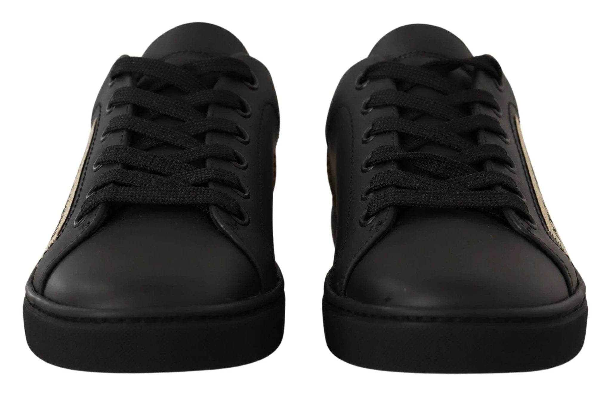 Dolce & Gabbana Black Gold Leather Low Top Sneakers Womens Shoes by Dolce & Gabbana
