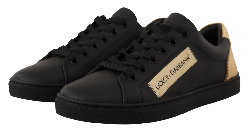 Dolce & Gabbana Black Gold Leather Low Top Sneakers Womens Shoes by Dolce & Gabbana