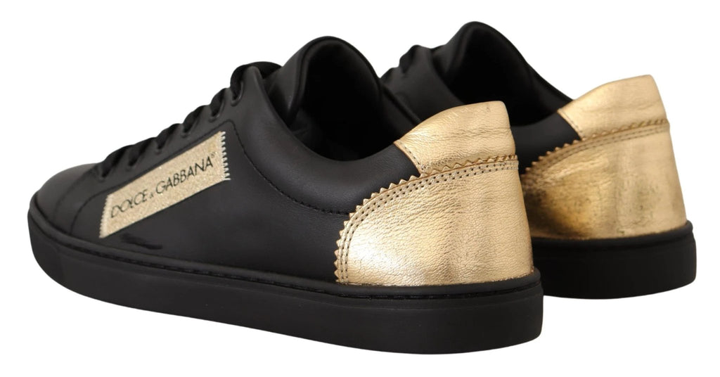 Dolce & Gabbana Black Gold Leather Low Top Sneakers Womens Shoes by Dolce & Gabbana