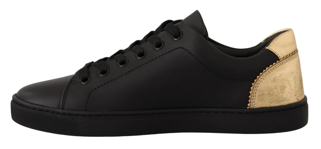 Dolce & Gabbana Black Gold Leather Low Top Sneakers Womens Shoes by Dolce & Gabbana