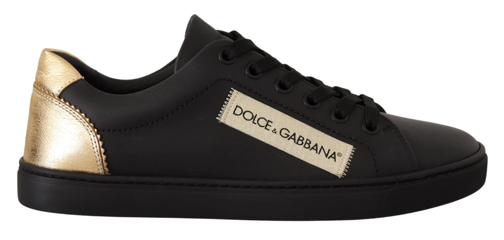 Dolce & Gabbana Black Gold Leather Low Top Sneakers Womens Shoes by Dolce & Gabbana